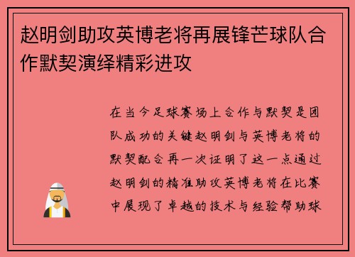 赵明剑助攻英博老将再展锋芒球队合作默契演绎精彩进攻